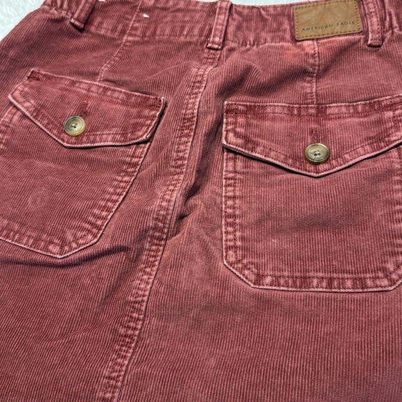 American Eagle Corduroy Mini Skirt Burgundy High Waist Pockets Sz 00 - Picture 5 of 9